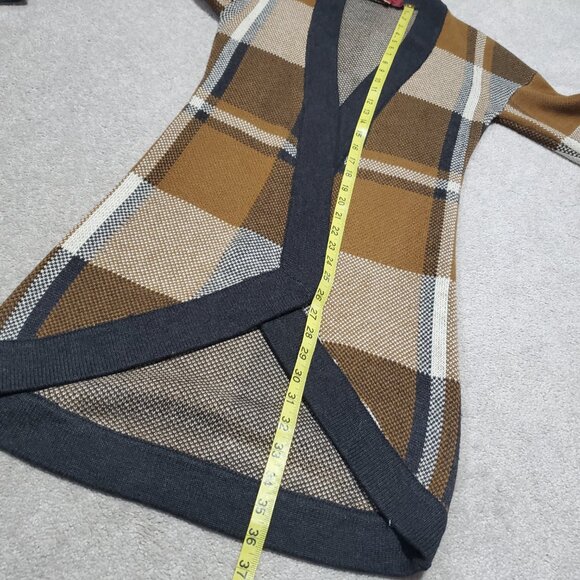 LEFT ON HOUSTON Plaid Wool Blend Long Cardigan Open Front Academia Womens Medium - Picture 12 of 12